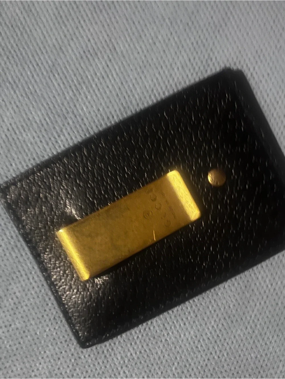 Gucci Black Textured Leather Card Holder with Gold Double G